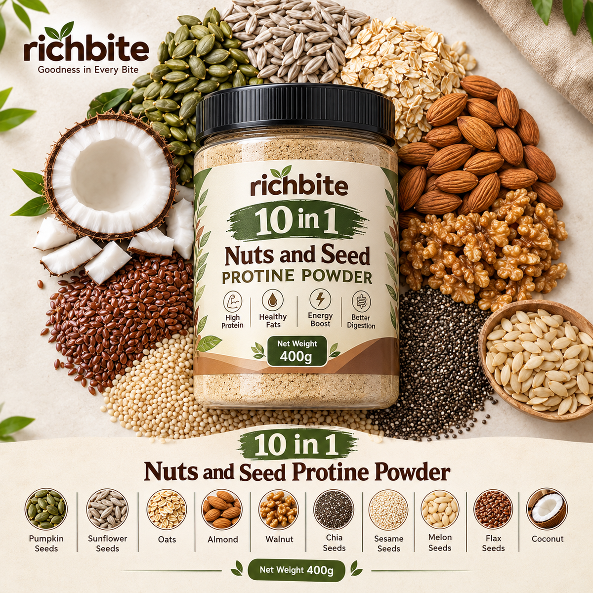 10 in 1 Nuts and Seeds Protein Powder -400g