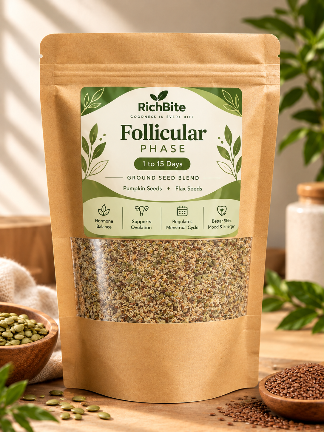 Follicular Phase– (Day 1-14) - Flax + pumpkin (Ground)